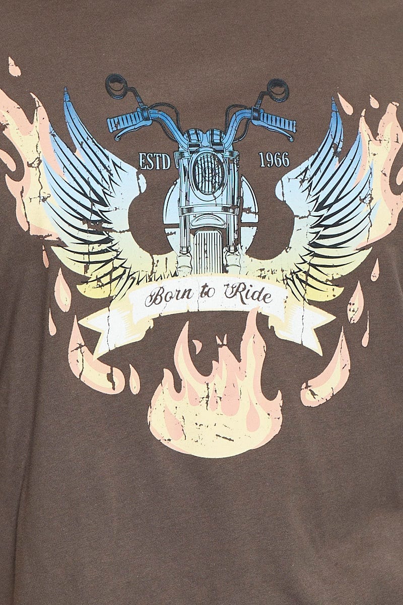 Grey Graphic T-shirt Born To Ride Short Sleeve Cotton - Image 6