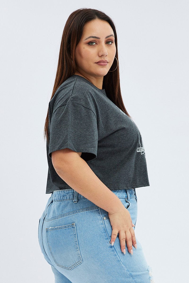 Grey Graphic T-shirt Brooklyn Band Super Crop Jersey - Image 4
