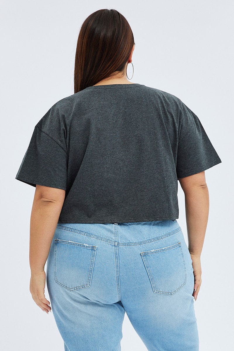 Grey Graphic T-shirt Brooklyn Band Super Crop Jersey - Image 5