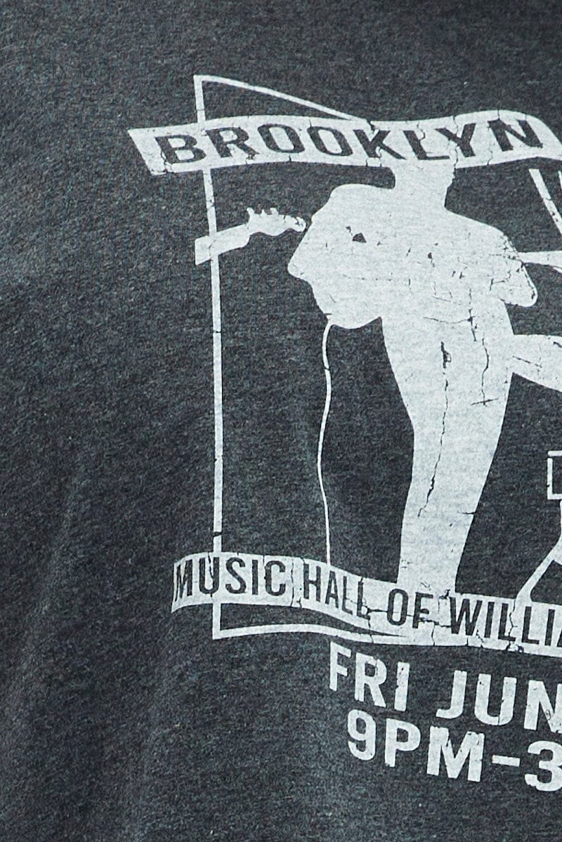 Grey Graphic T-shirt Brooklyn Band Super Crop Jersey - Image 6