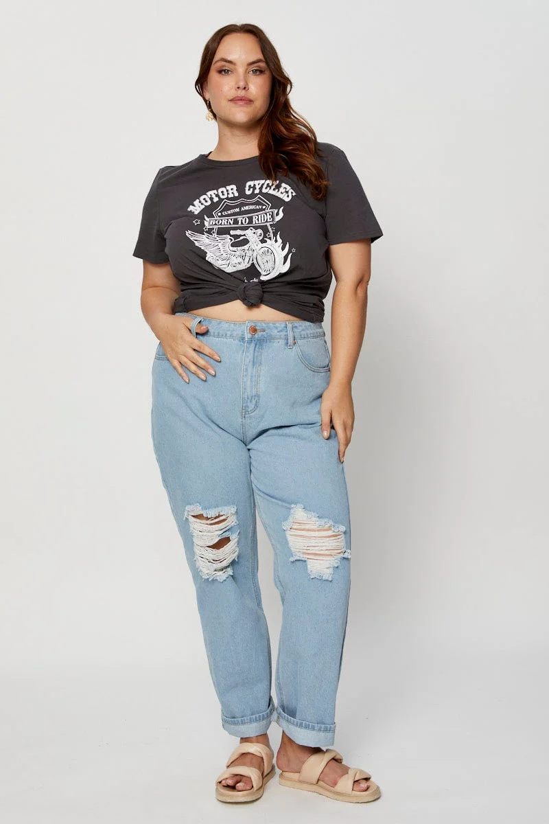 Grey Graphic T-shirt Crew Neck Short Sleeve - Image 2