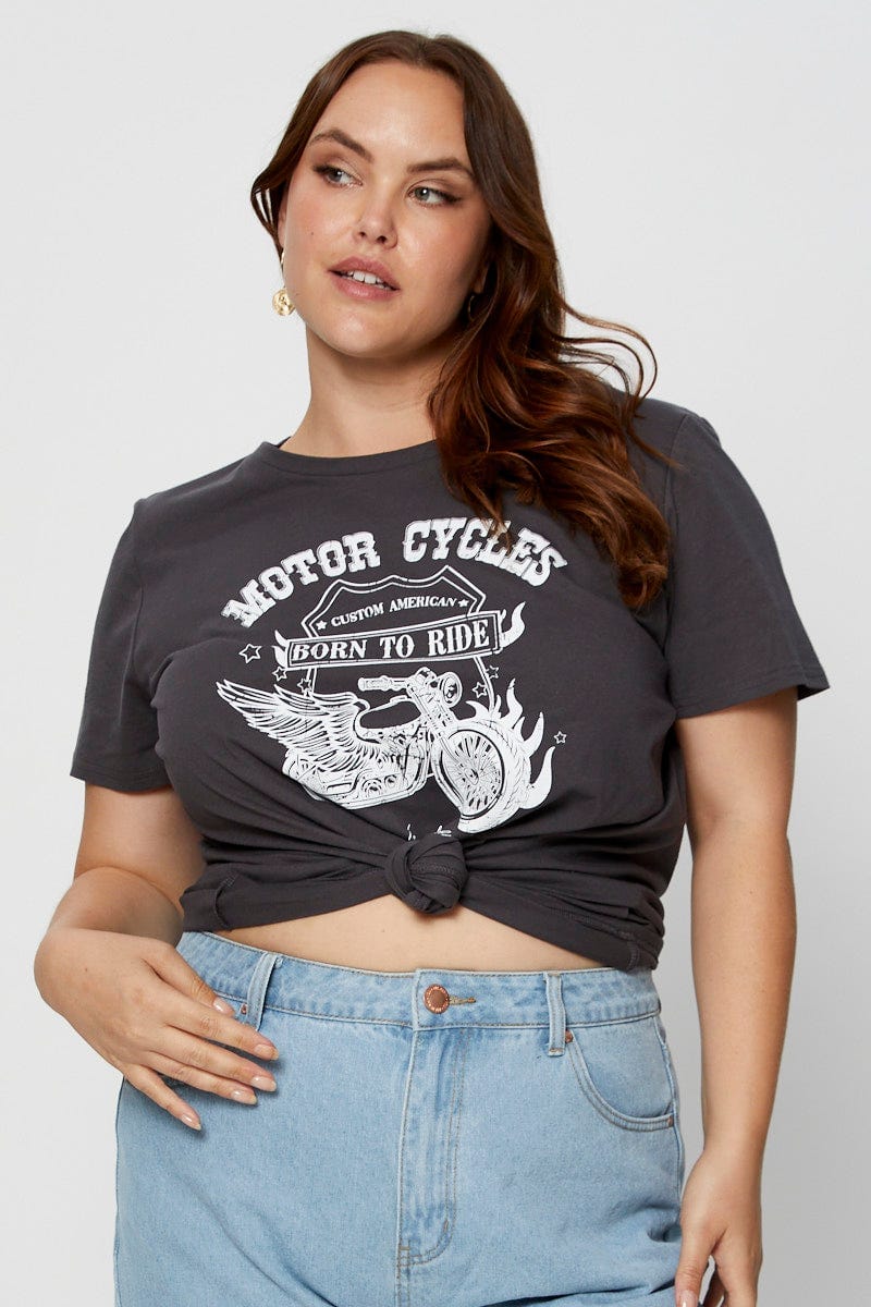 Grey Graphic T-shirt Crew Neck Short Sleeve - Image 3