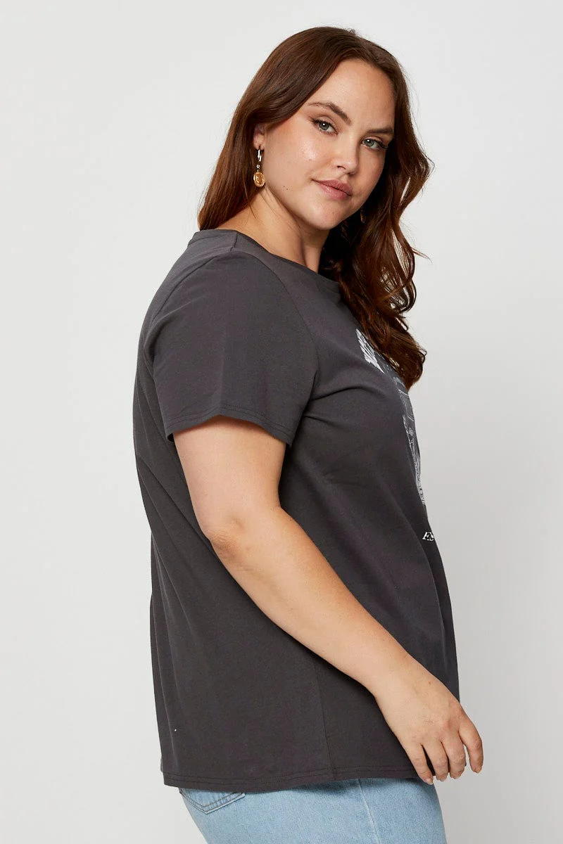 Grey Graphic T-shirt Crew Neck Short Sleeve - Image 4