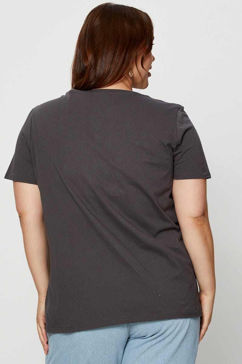 Grey Graphic T-shirt Crew Neck Short Sleeve - Image 5