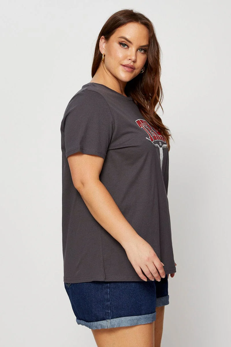 Grey Graphic T-shirt Crew Neck Short Sleeve - Image 4