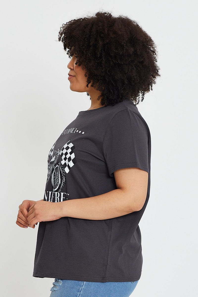 Grey Graphic T-shirt Crew Neck Short Sleeve - Image 4