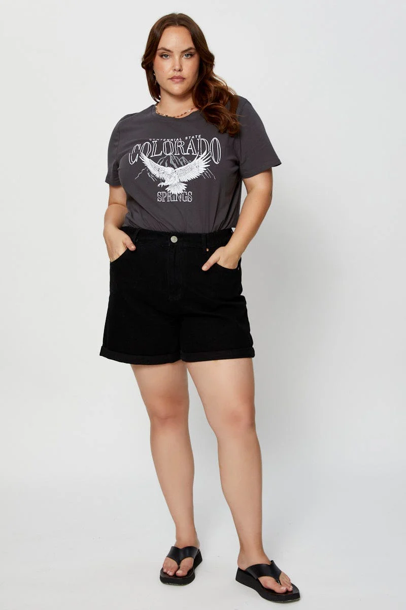Grey Graphic T-shirt Crew Neck Short Sleeve Cotton - Image 2