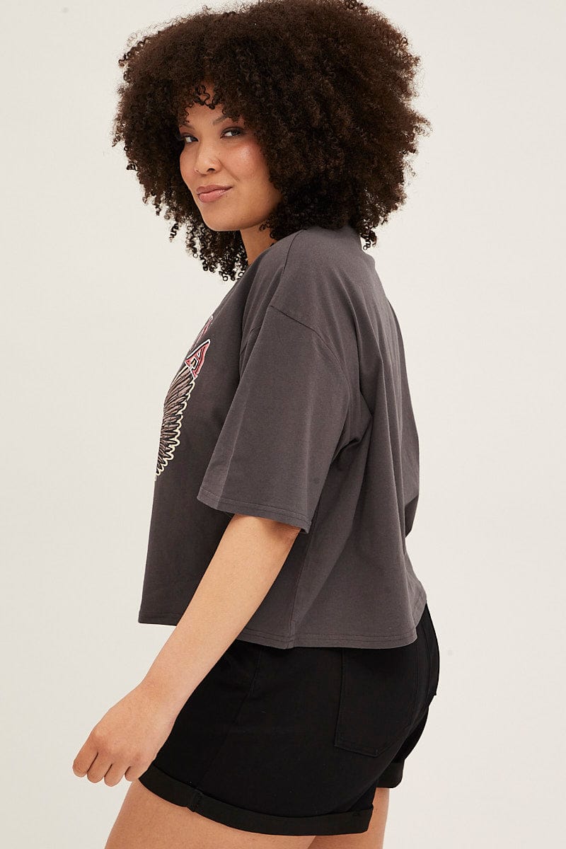 Grey Graphic T-shirt Crop California Dream Cotton - Image 4