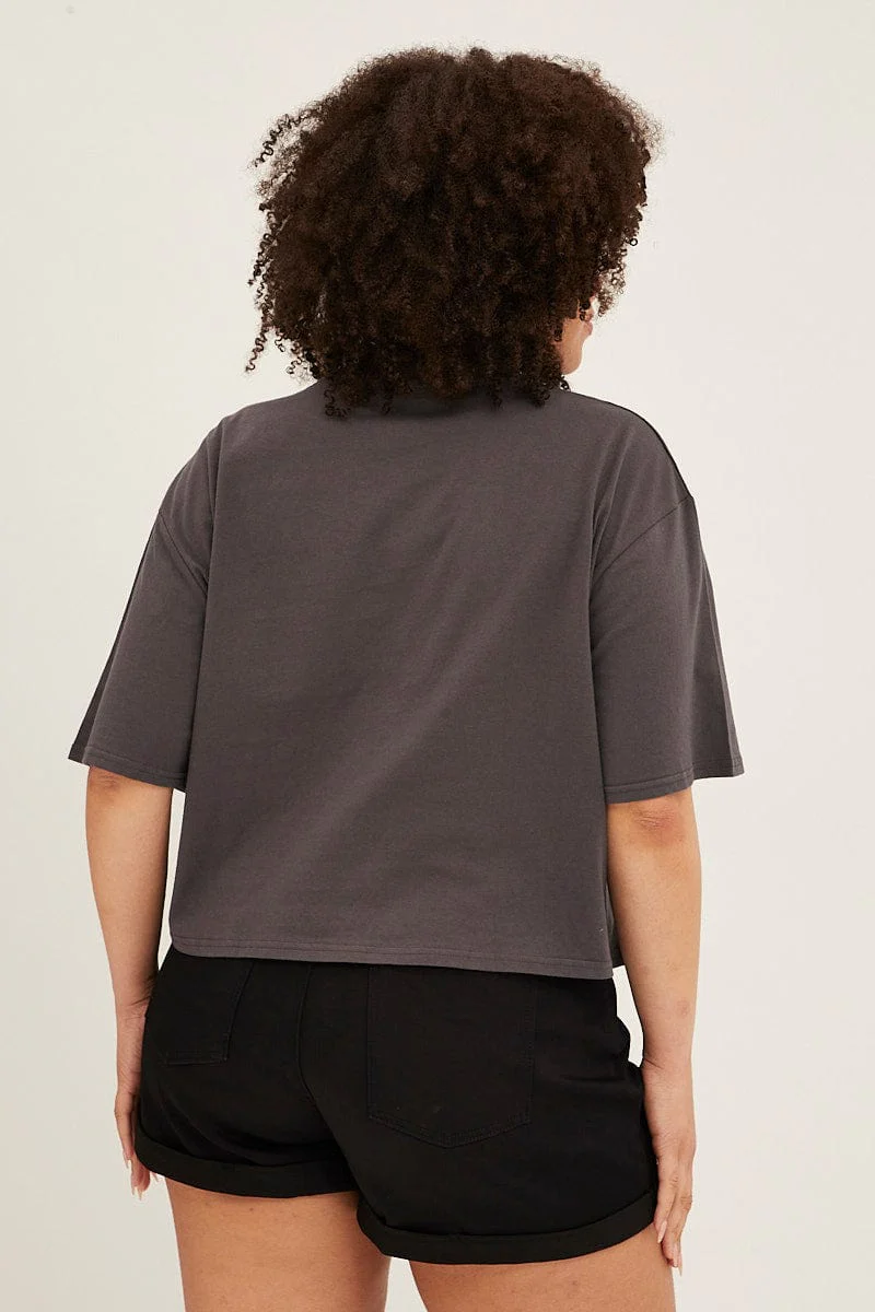 Grey Graphic T-shirt Crop California Dream Cotton - Image 5