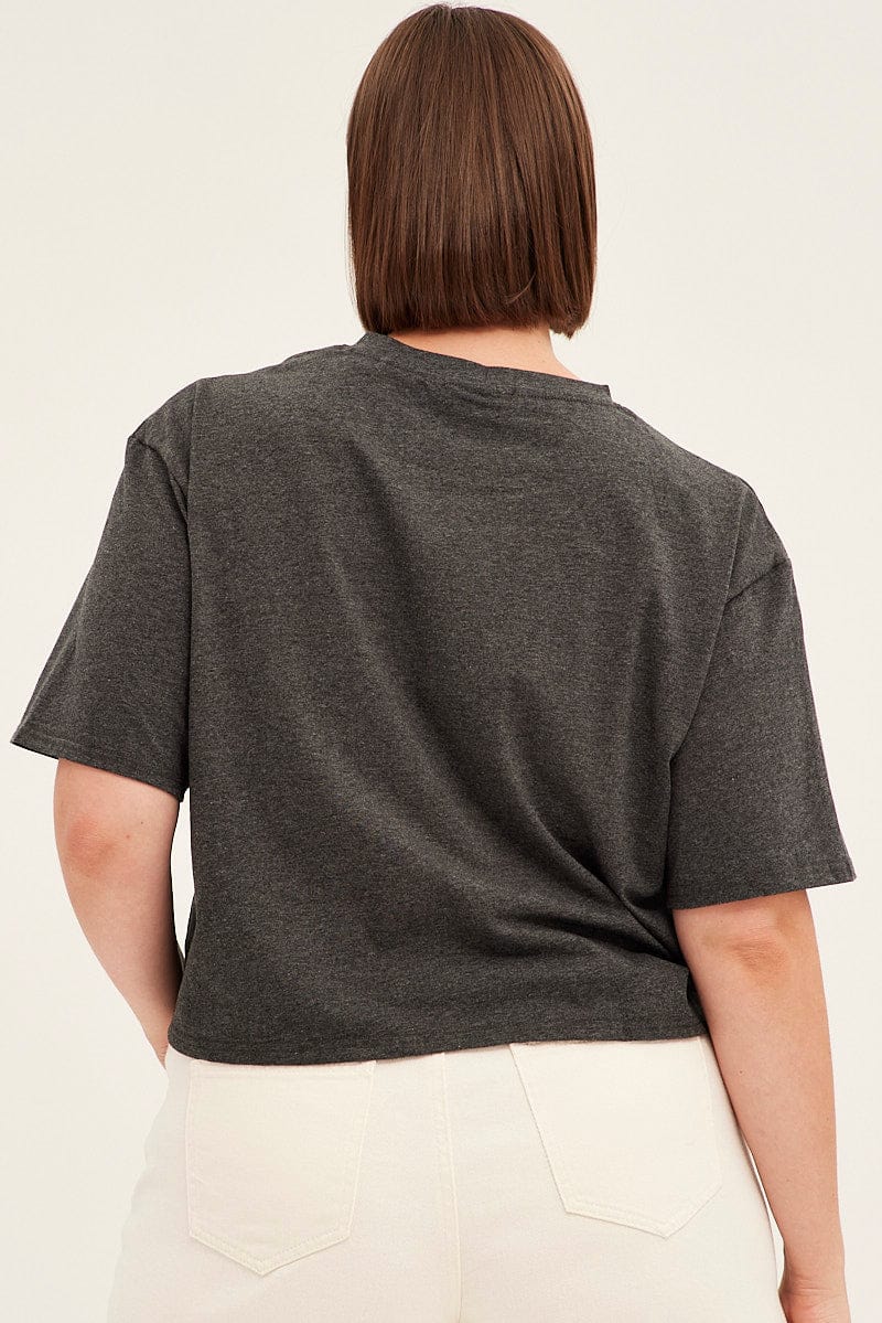 Grey Graphic T-shirt Crop Hawaii Cotton - Image 5