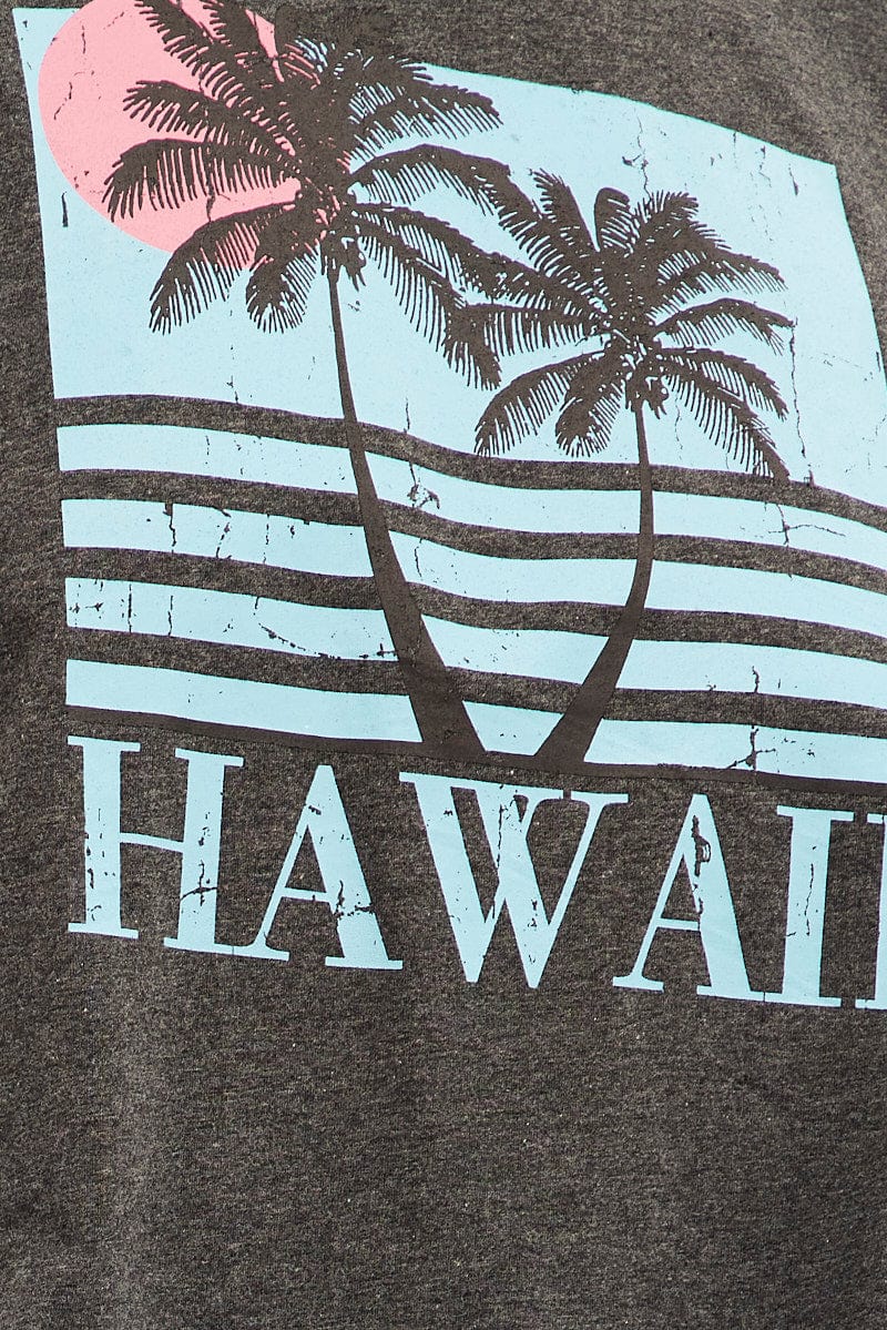 Grey Graphic T-shirt Crop Hawaii Cotton - Image 6