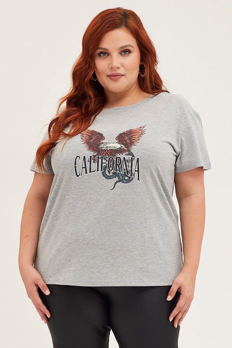 Grey Graphic T-shirt Eagle 1989 Short Sleeve Cotton - Image 3