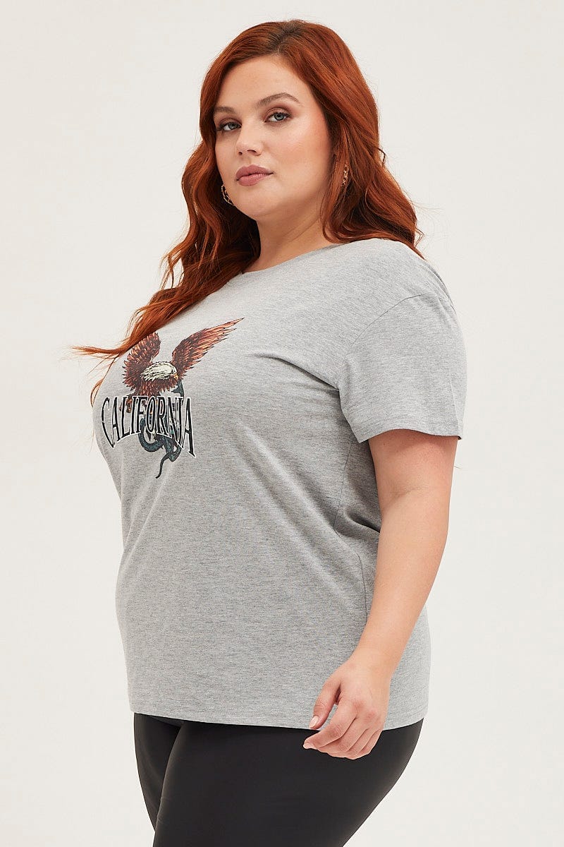 Grey Graphic T-shirt Eagle 1989 Short Sleeve Cotton - Image 4