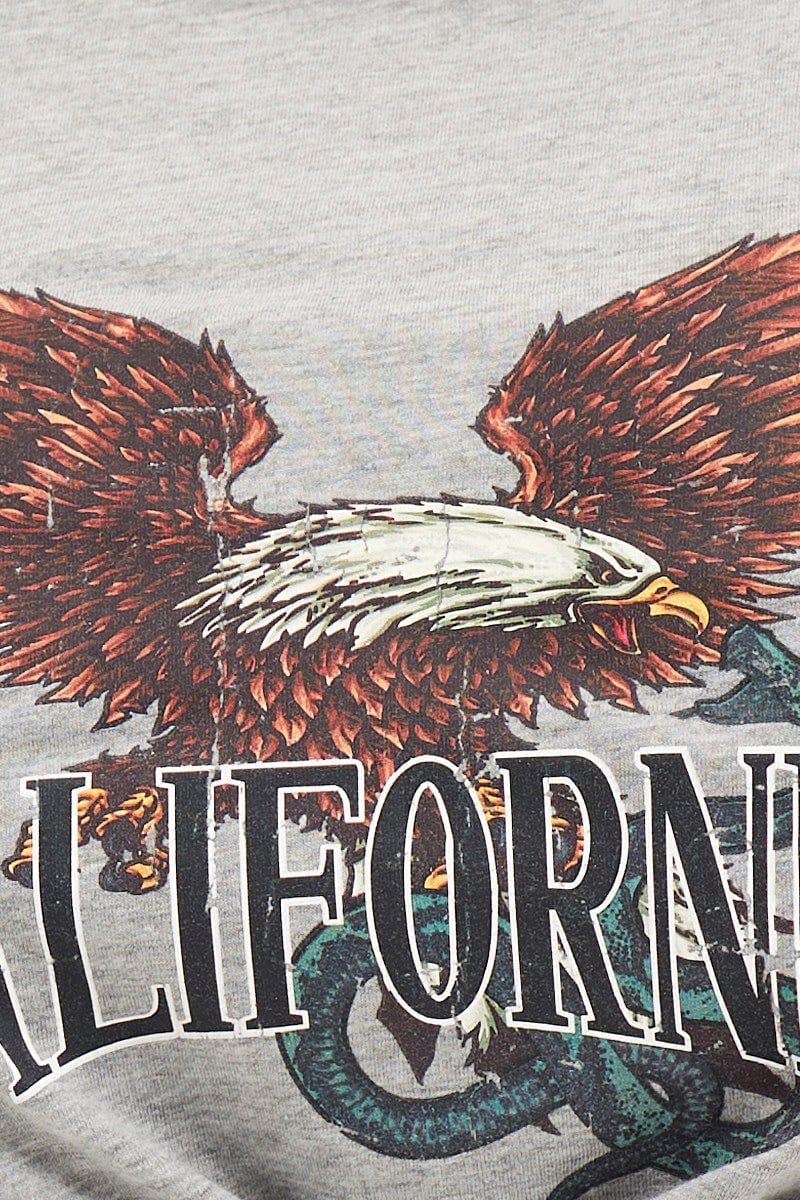 Grey Graphic T-shirt Eagle 1989 Short Sleeve Cotton - Image 6
