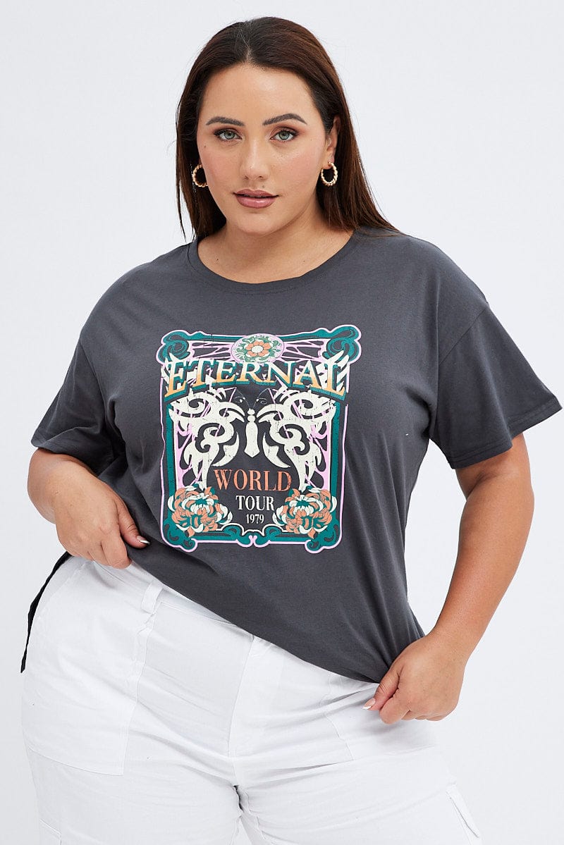 Grey Graphic T-shirt Eternal World Cotton Jersey