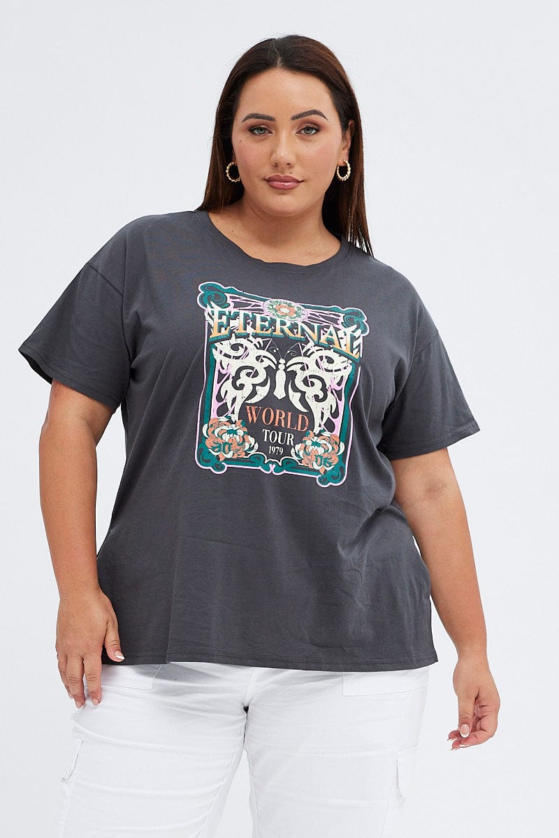 Grey Graphic T-shirt Eternal World Cotton Jersey - Image 3
