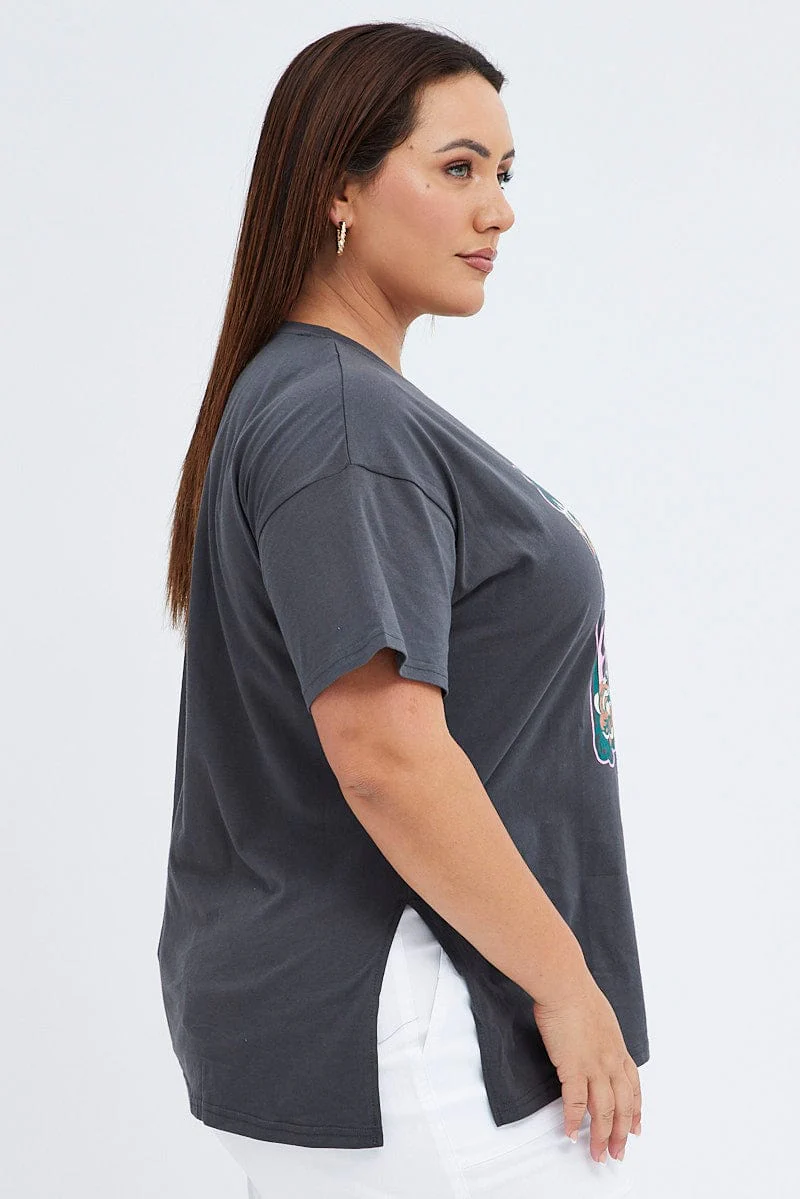 Grey Graphic T-shirt Eternal World Cotton Jersey - Image 4