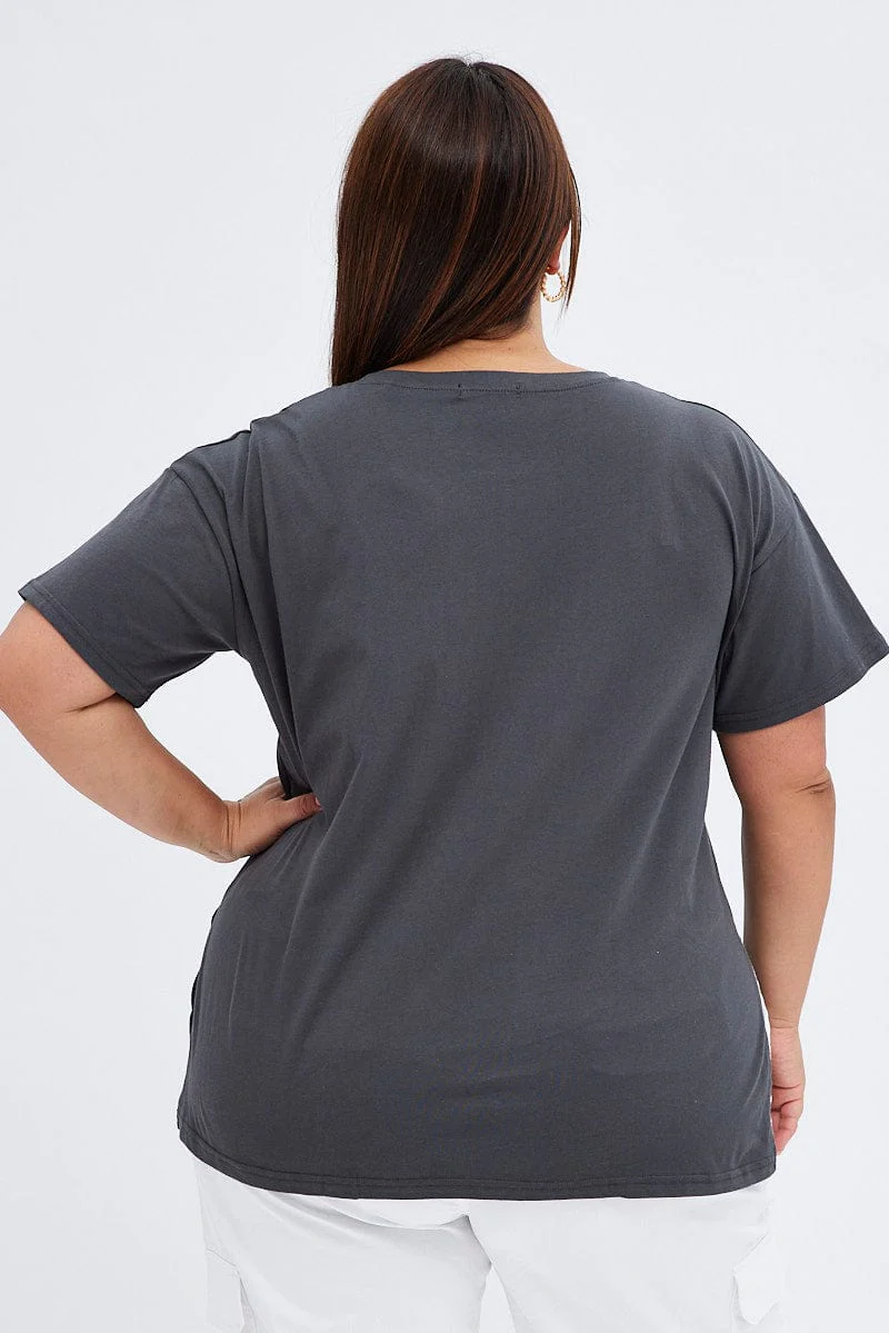 Grey Graphic T-shirt Eternal World Cotton Jersey - Image 5