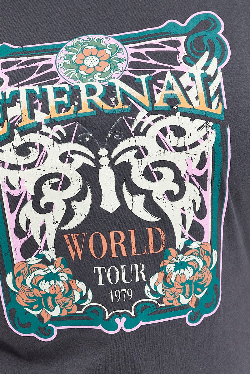 Grey Graphic T-shirt Eternal World Cotton Jersey - Image 6