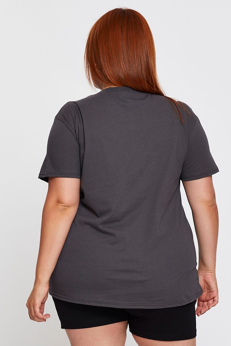 Grey Graphic T-shirt Motorcycle Short Sleeve Cotton - Image 5