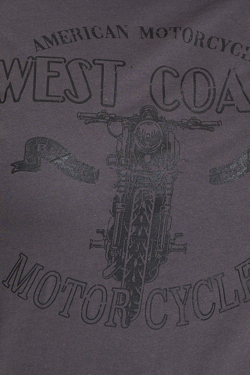 Grey Graphic T-shirt Motorcycle Short Sleeve Cotton - Image 6