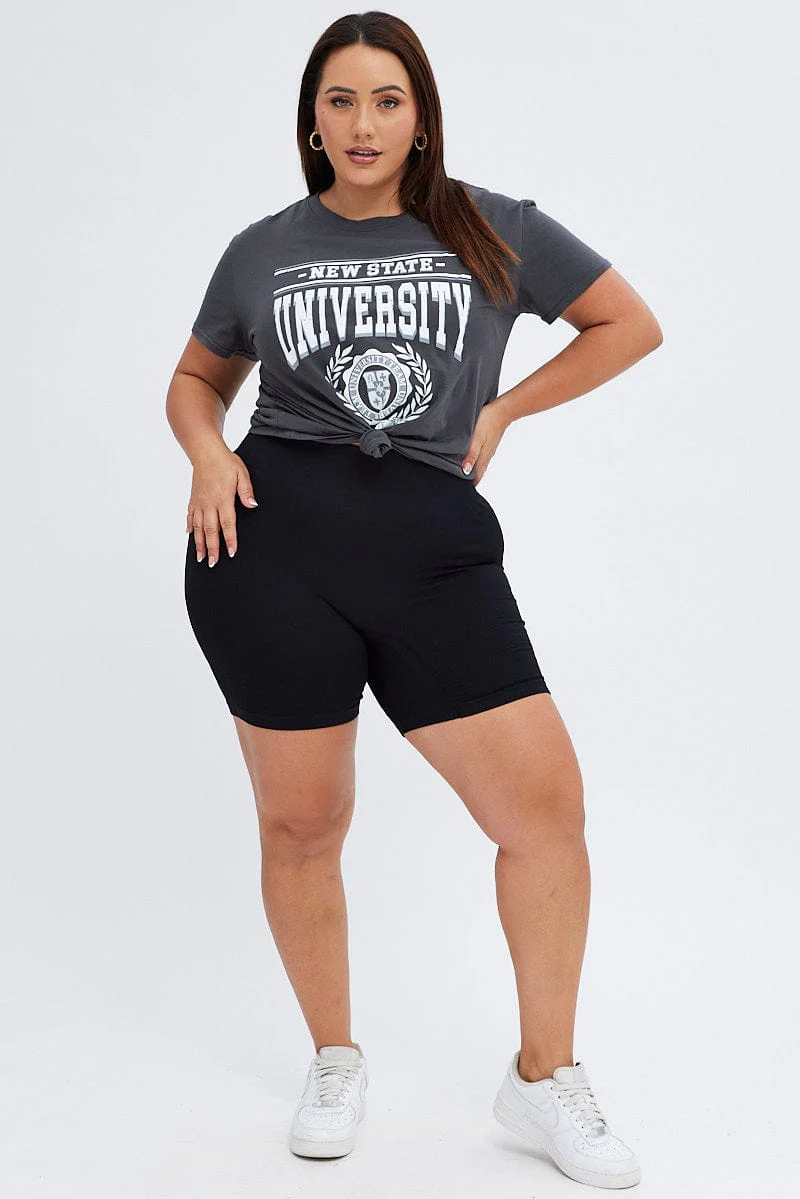 Grey Graphic T-shirt New State University Print - Image 2