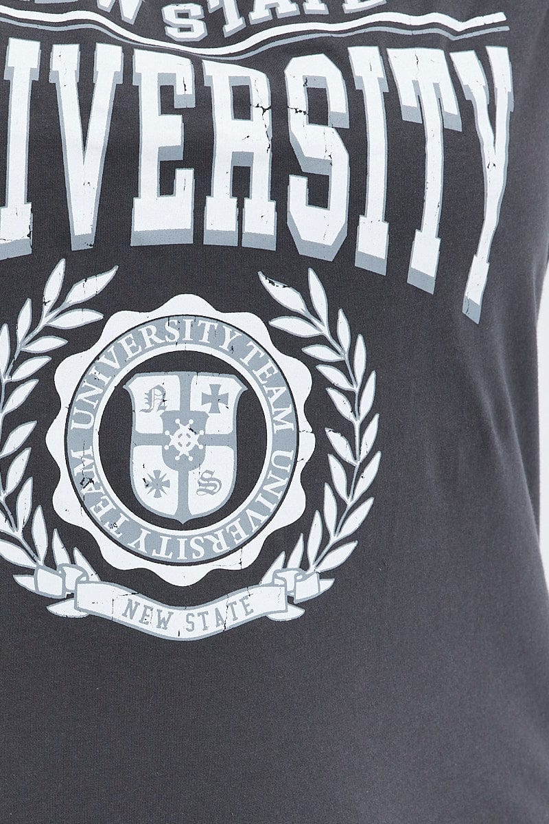 Grey Graphic T-shirt New State University Print - Image 6
