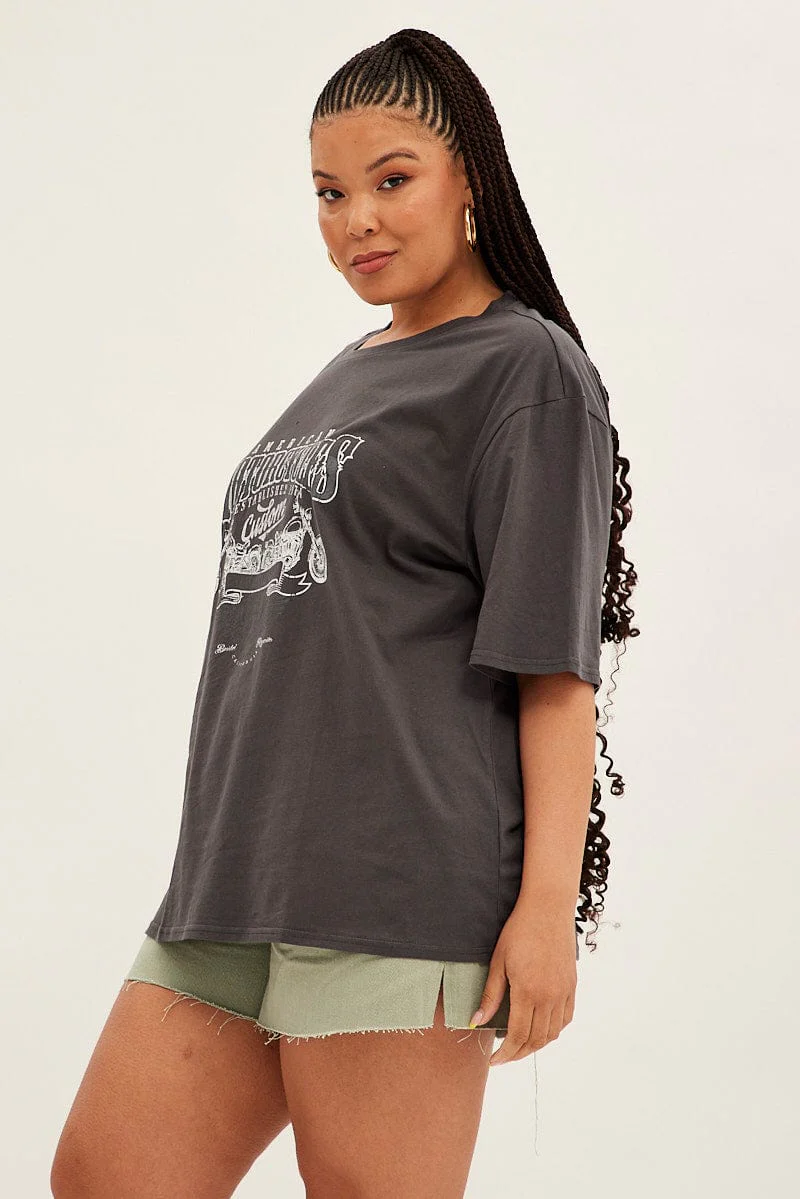 Grey Graphic T-shirt Short Sleeve - Image 4