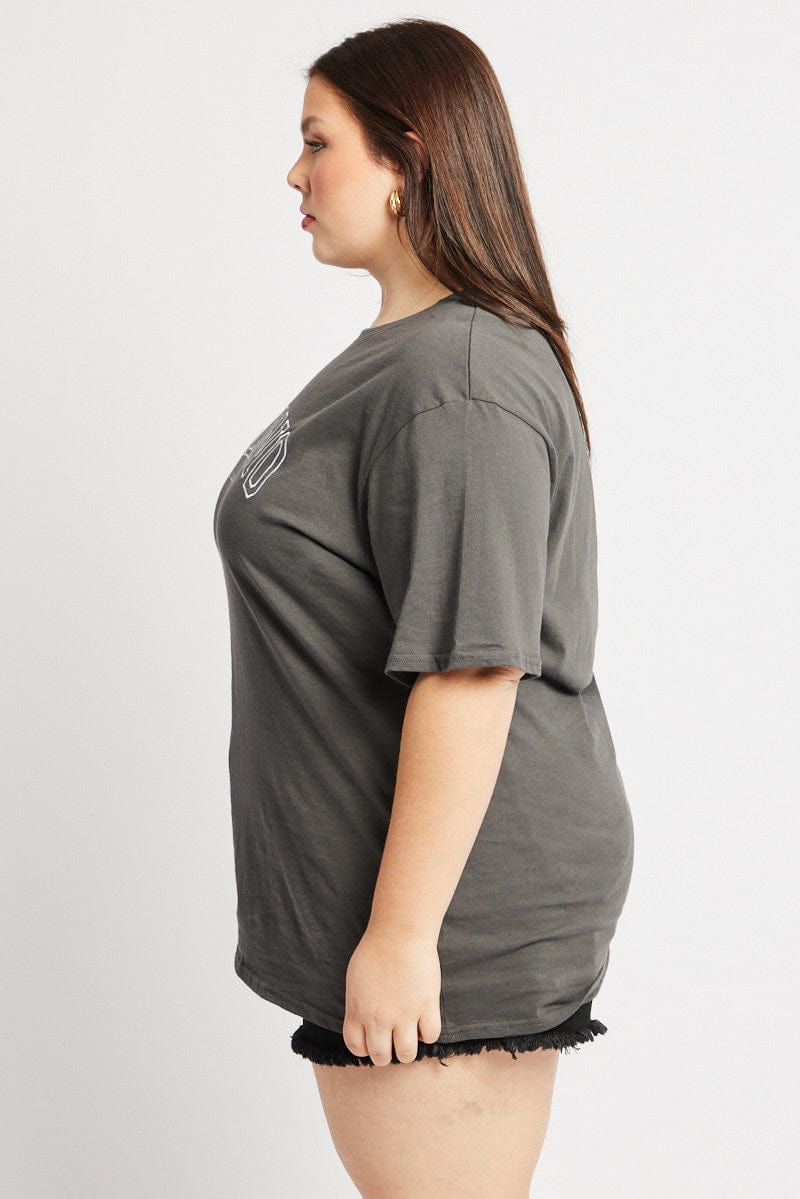 Grey Graphic T-shirt Short Sleeve Crew Neck - Image 4