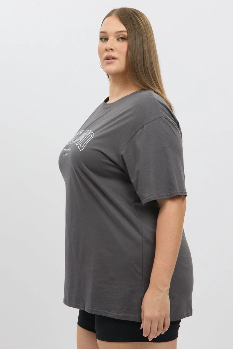 Grey Graphic T shirt Short Sleeve Crew Neck - Image 4