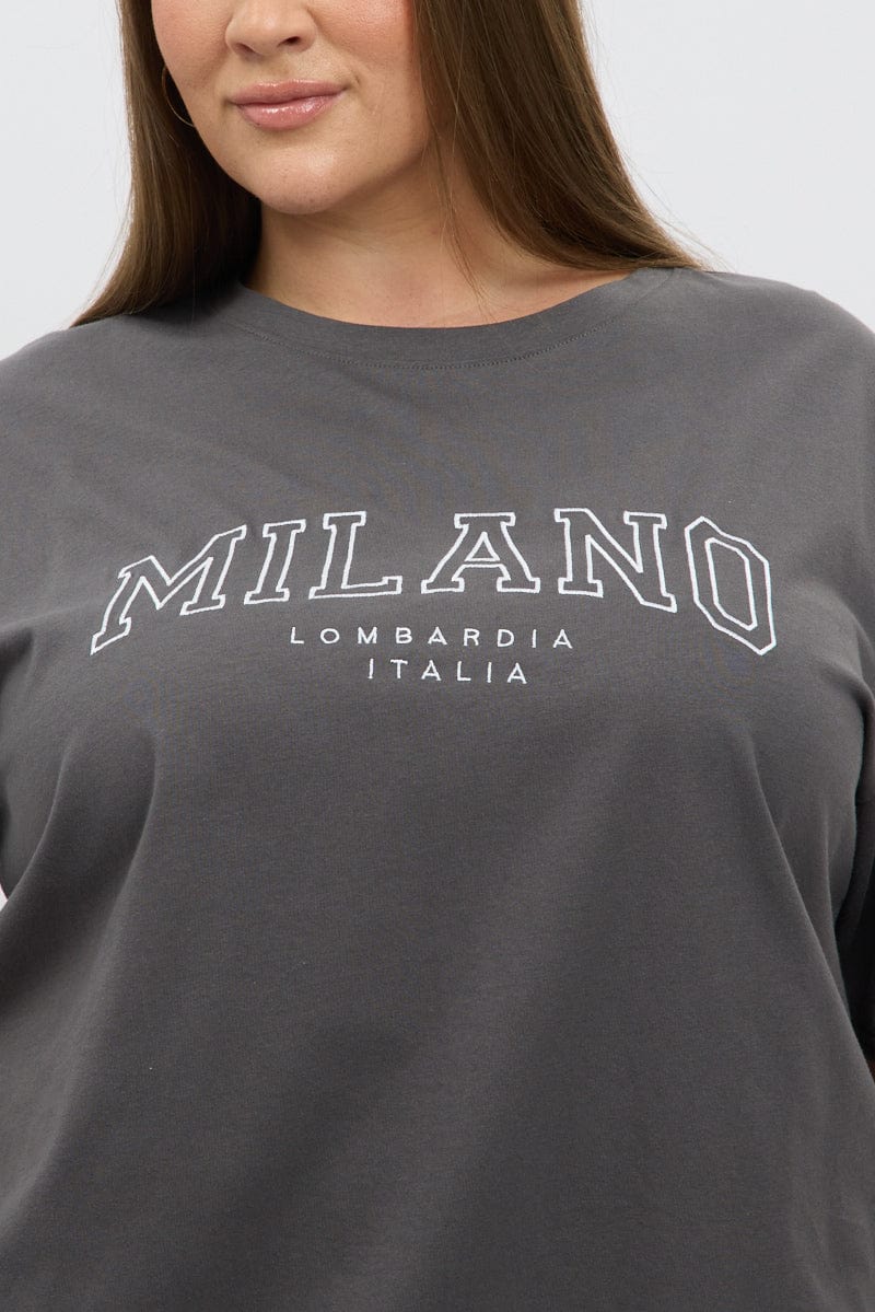 Grey Graphic T shirt Short Sleeve Crew Neck - Image 6