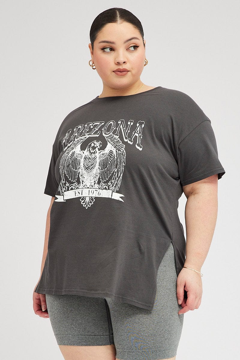 Grey Graphic T-shirt Short Sleeve Crew Neck - Image 3