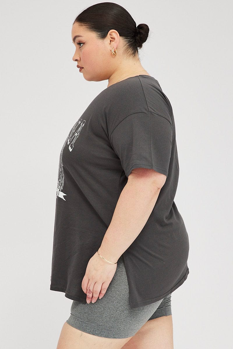 Grey Graphic T-shirt Short Sleeve Crew Neck - Image 4