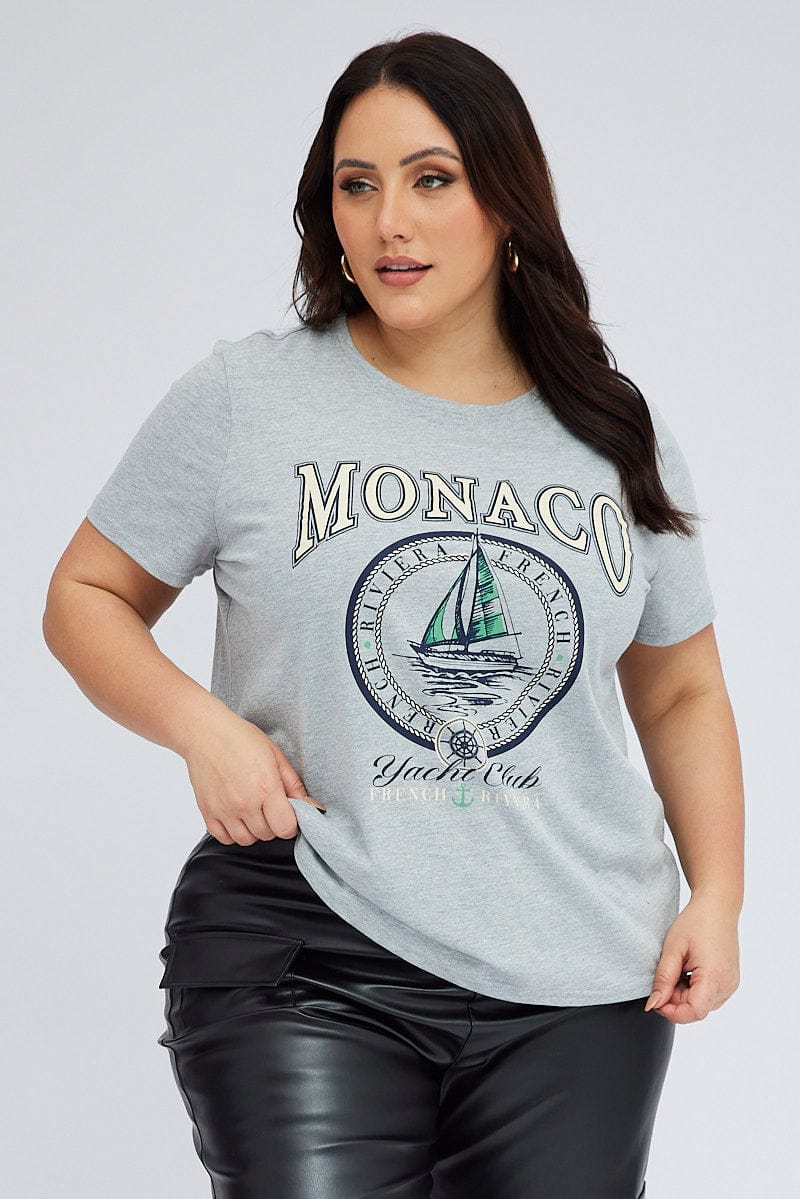 Grey Graphic T-shirt Short Sleeve Crew Neck - Image 3
