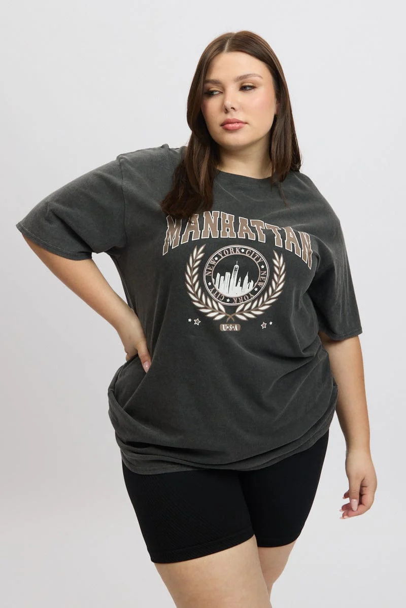 Grey Graphic T-shirt Short Sleeve Crew Neck - Image 3