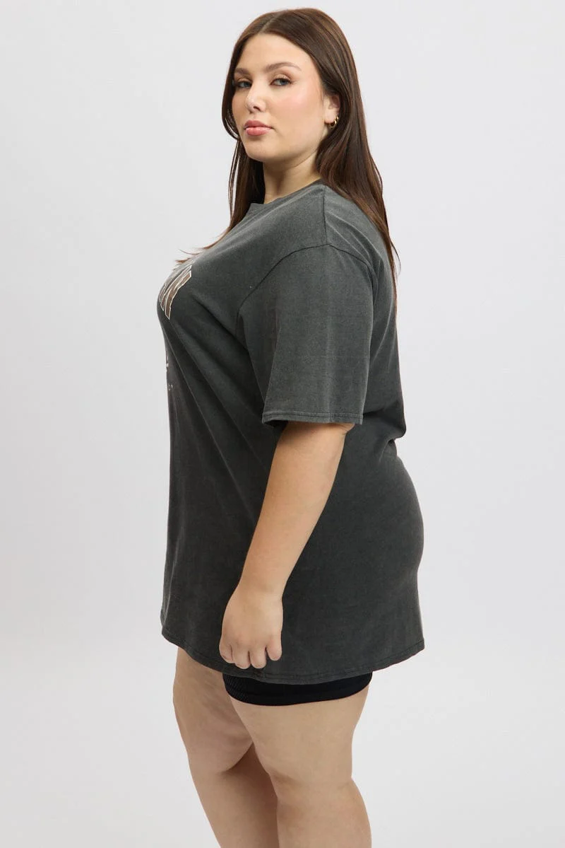 Grey Graphic T-shirt Short Sleeve Crew Neck - Image 4