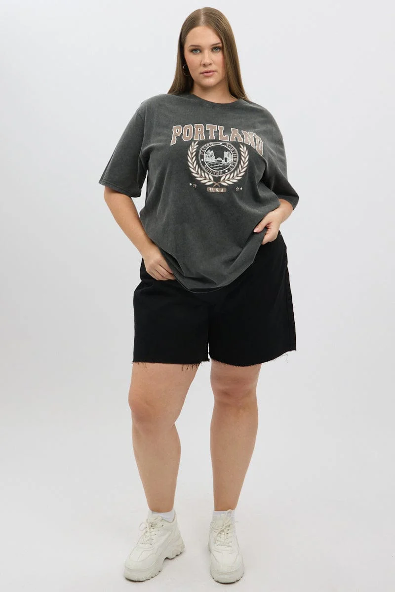 Grey Graphic T Shirt Short Sleeve Crew Neck - Image 2