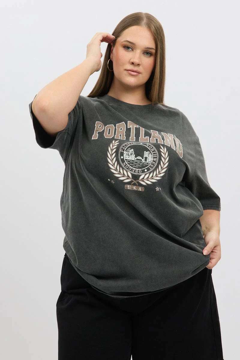 Grey Graphic T Shirt Short Sleeve Crew Neck - Image 3