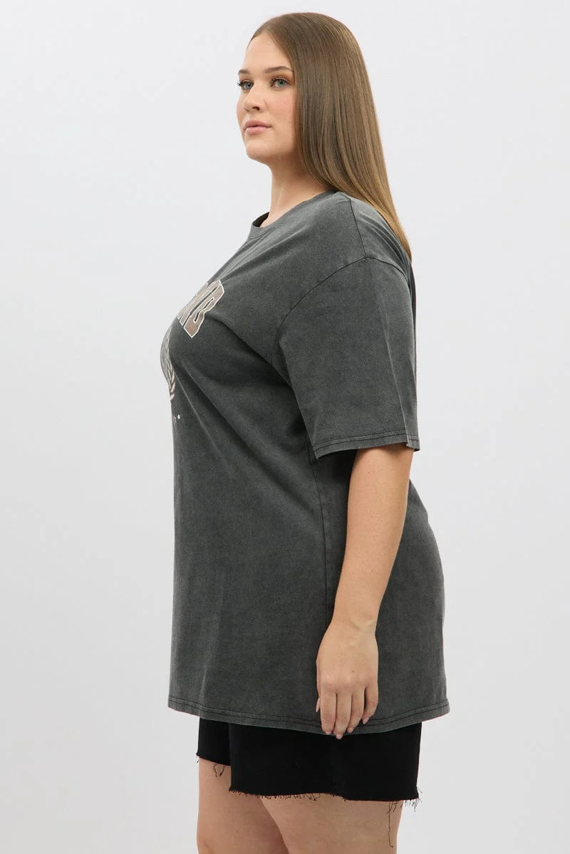 Grey Graphic T Shirt Short Sleeve Crew Neck - Image 4