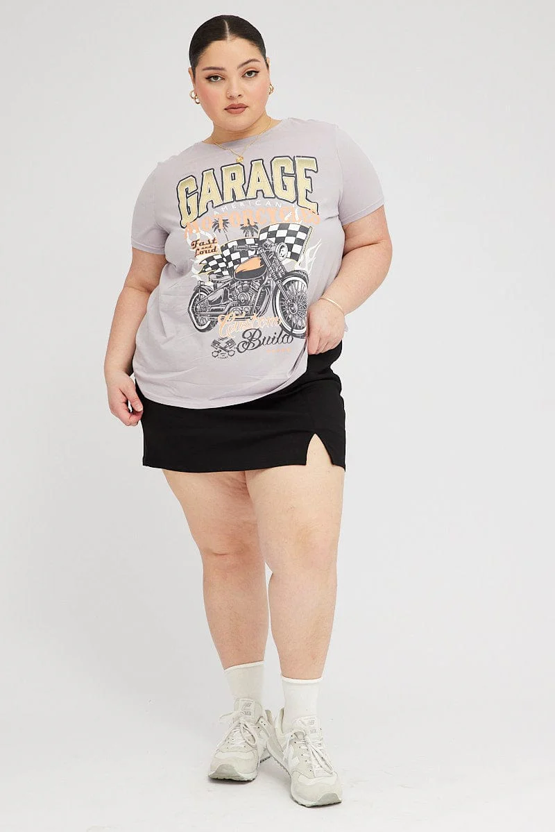 Grey Graphic T-shirt Short Sleeve Crew Neck - Image 2