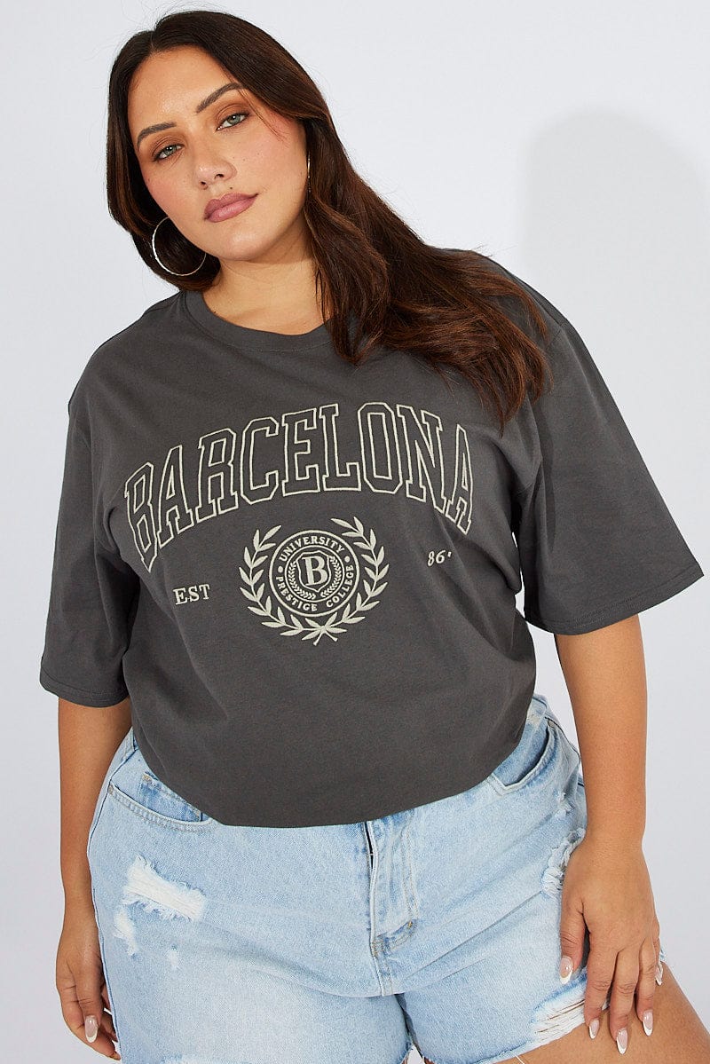 Grey Graphic T-shirt Short Sleeve Crew Neck - Image 3