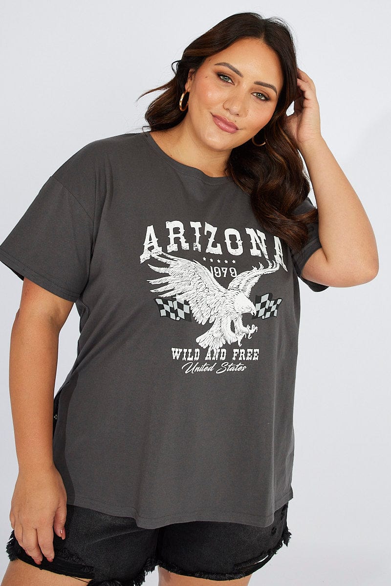Grey Graphic T-shirt Short Sleeve Crew Neck - Image 3