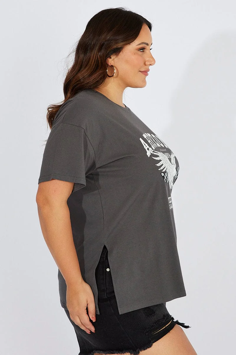 Grey Graphic T-shirt Short Sleeve Crew Neck - Image 4