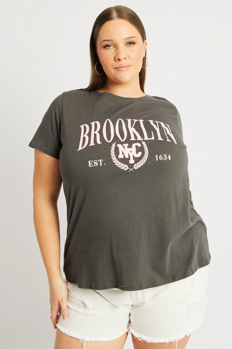 Grey Graphic T Shirt Short Sleeve Crew Neck - Image 3