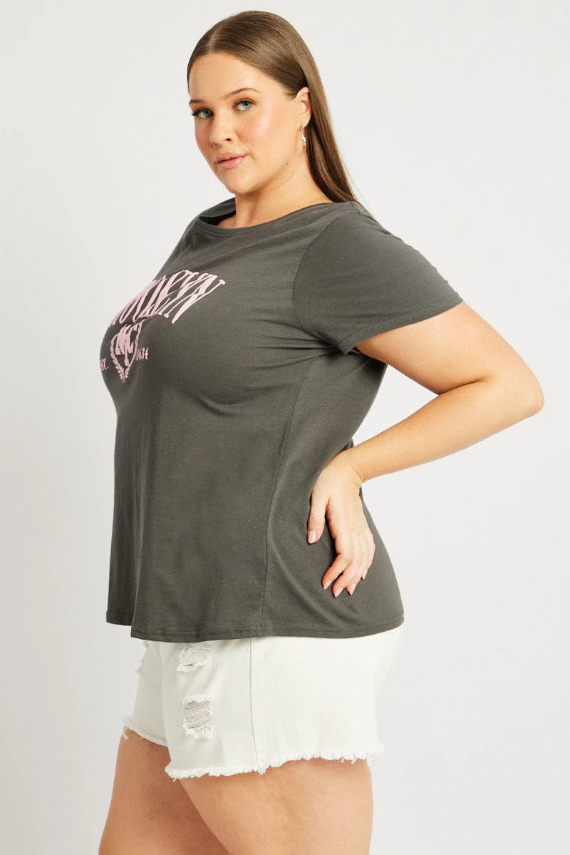 Grey Graphic T Shirt Short Sleeve Crew Neck - Image 4