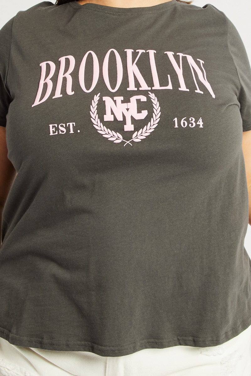 Grey Graphic T Shirt Short Sleeve Crew Neck - Image 6