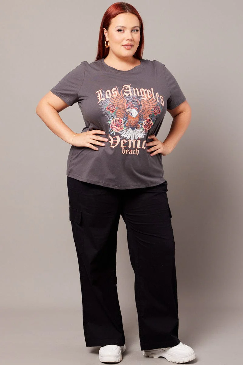 Grey Graphic T-shirt Short Sleeve Crew Neck - Image 2