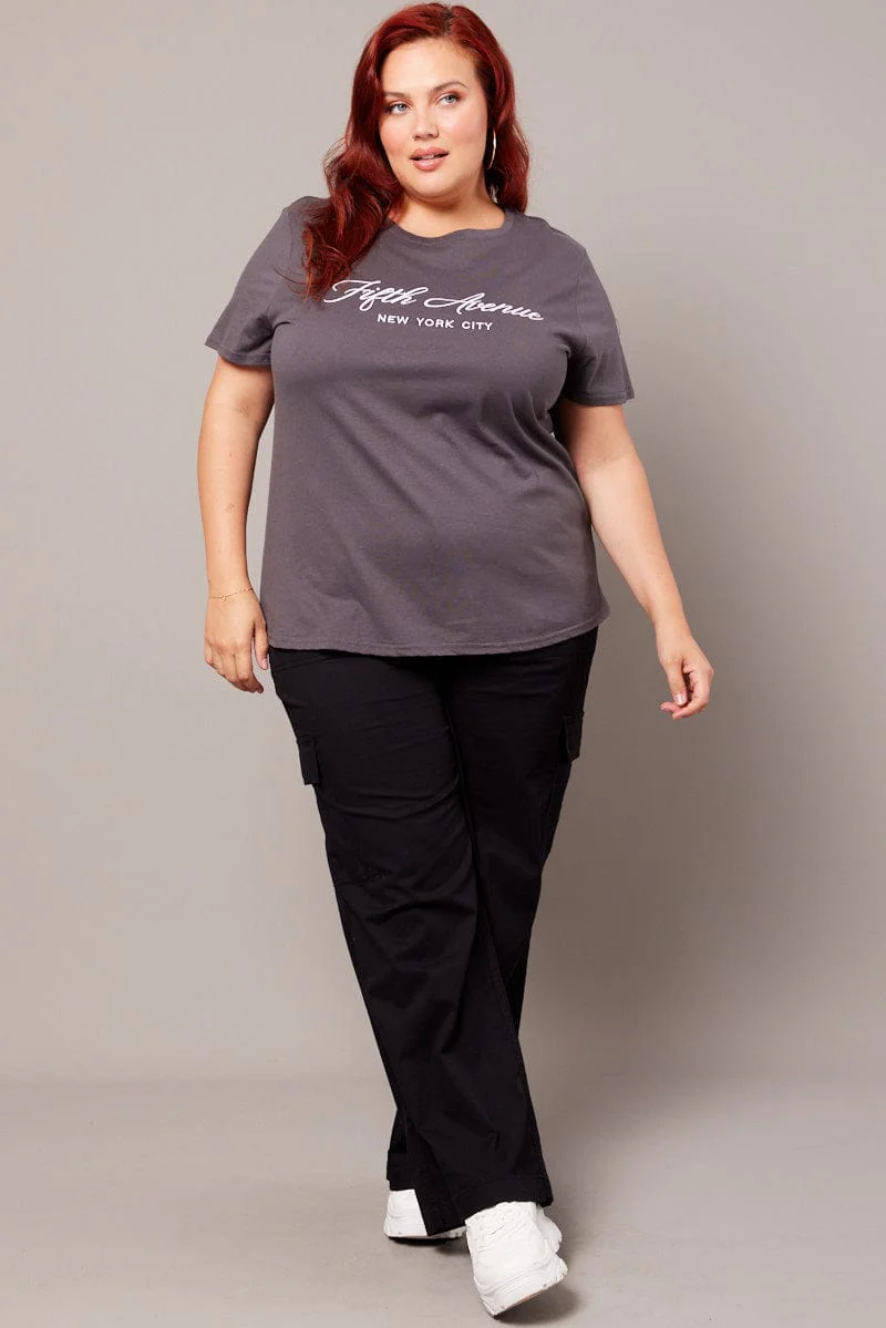 Grey Graphic T-shirt Short Sleeve Crew Neck - Image 2