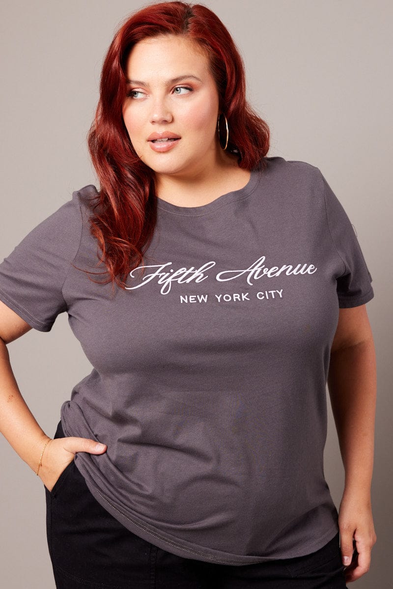 Grey Graphic T-shirt Short Sleeve Crew Neck - Image 3