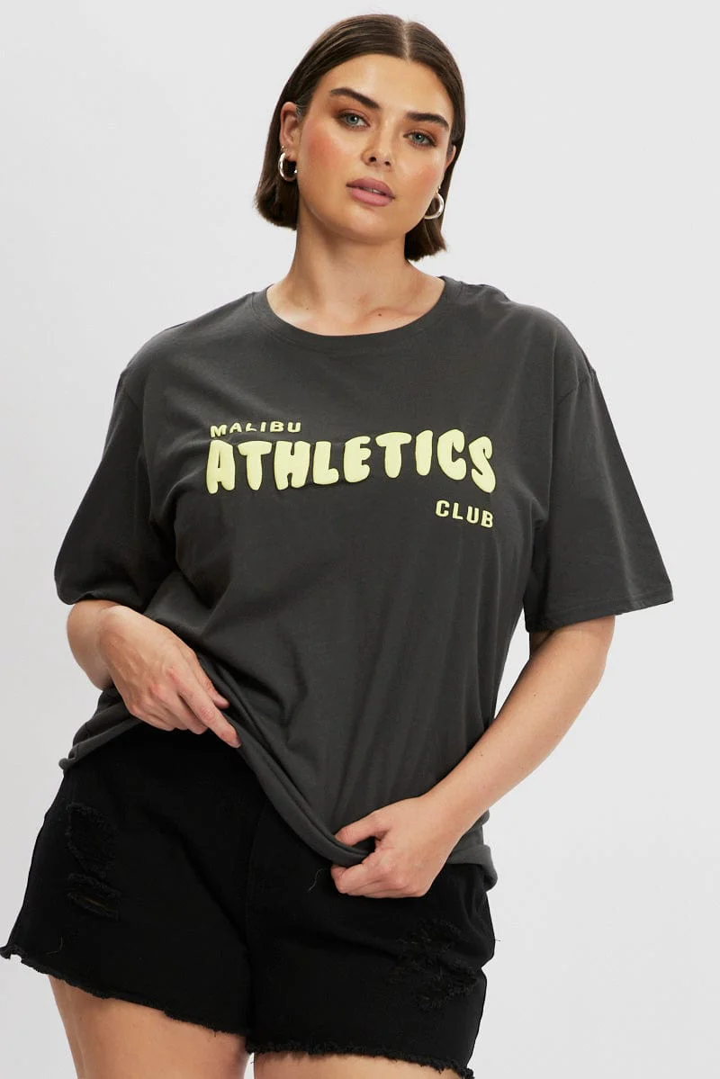 Grey Graphic T Shirt Short Sleeve Crew Neck